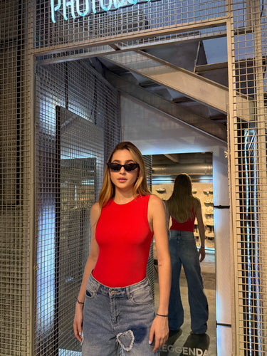 Body acanalado sin mangas rojo