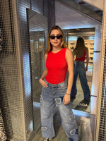 Body acanalado sin mangas rojo