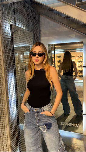 Body acanalado sin mangas negro