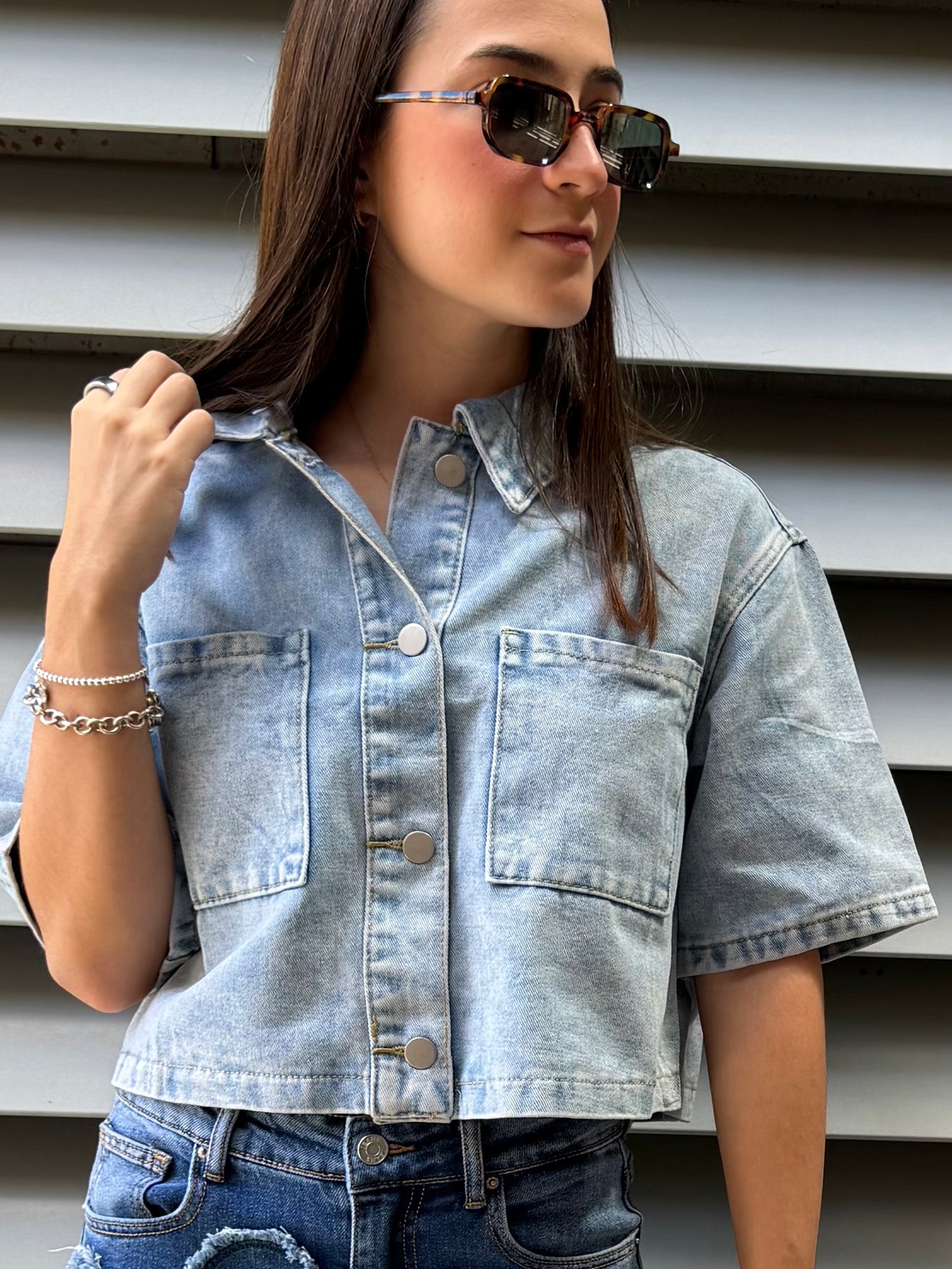 Camisa denim manga corta