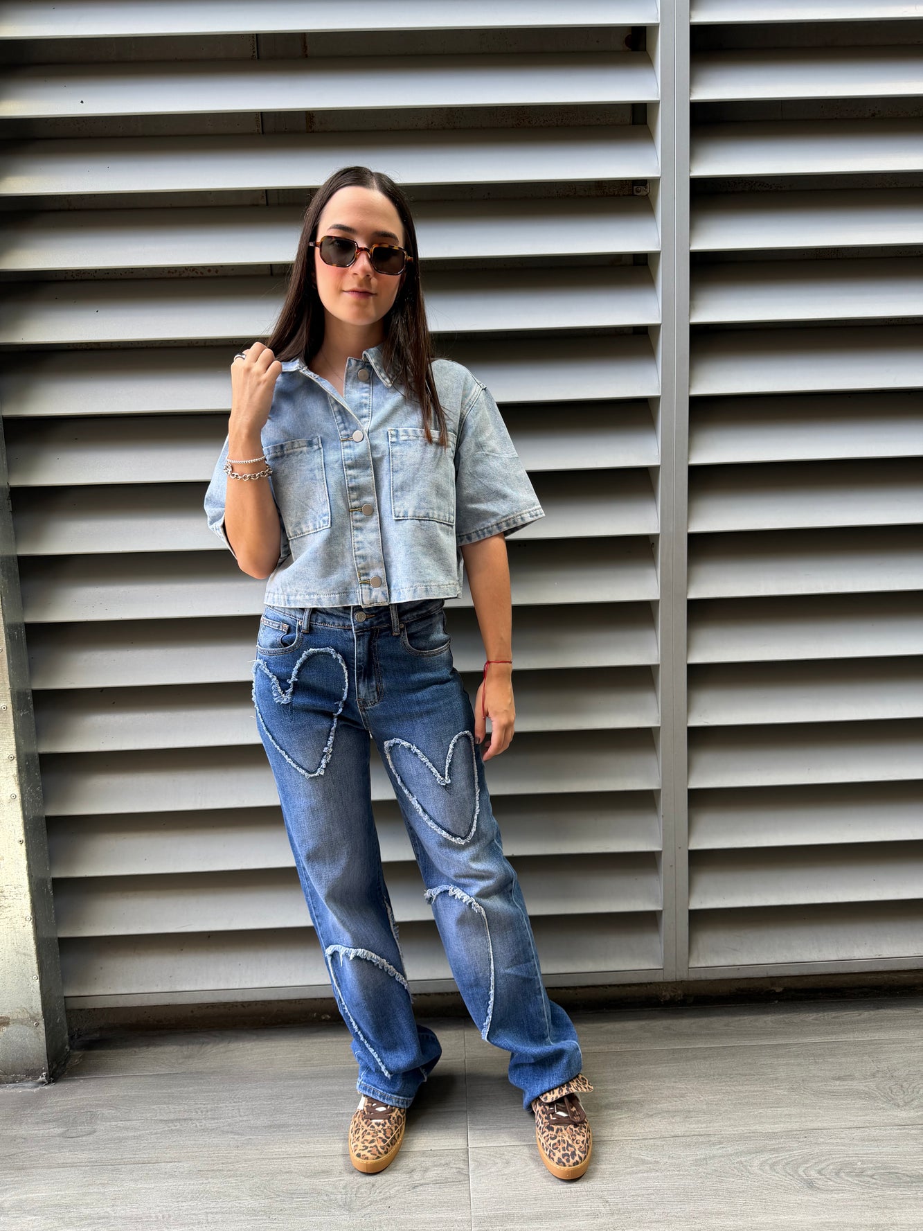 Camisa denim manga corta