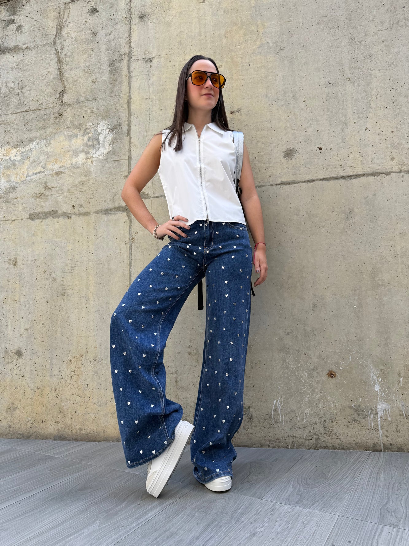 Jean wide leg corazones