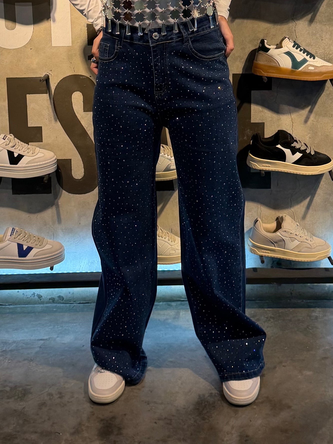 Jean wide leg brillos