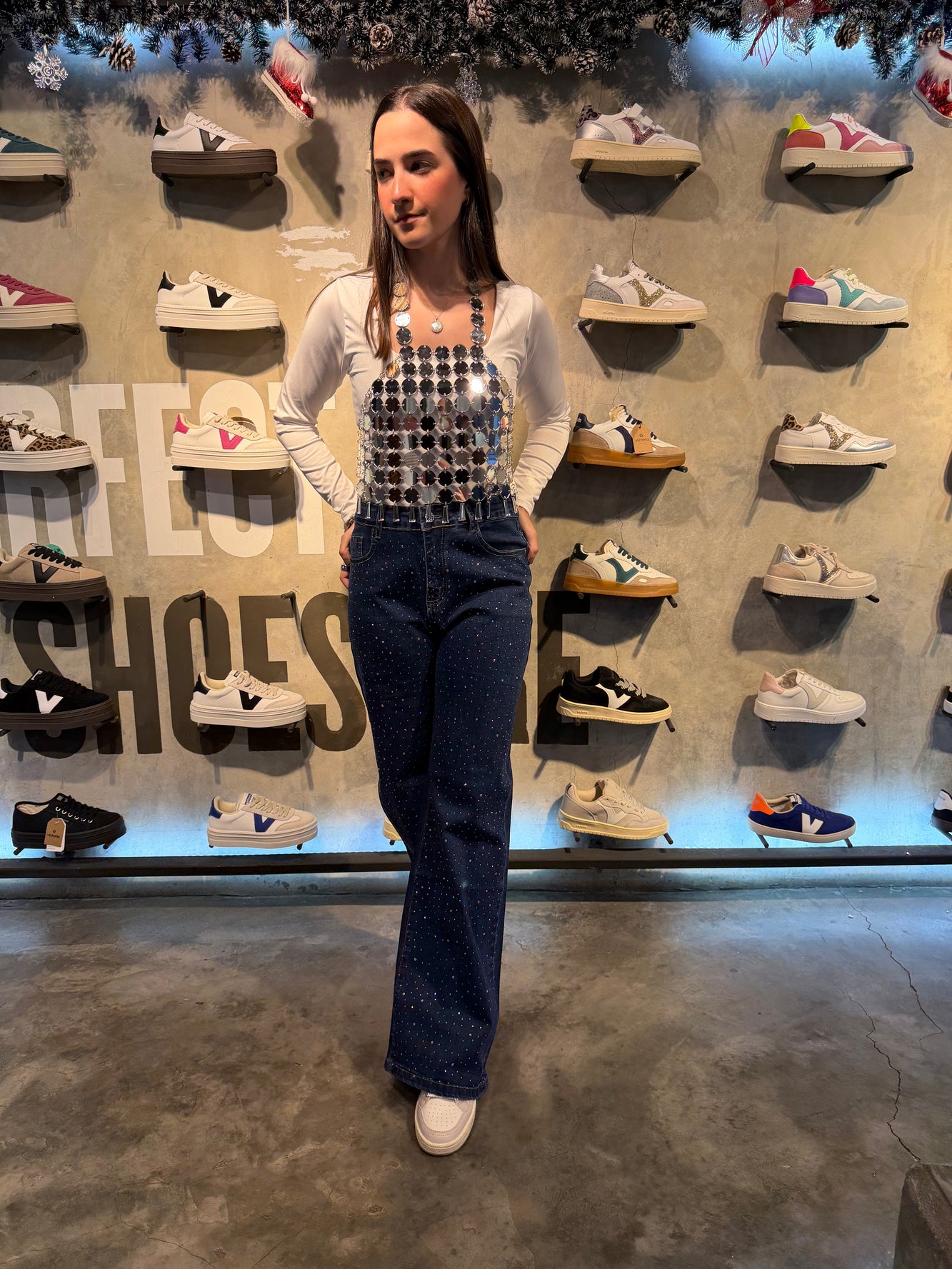 Jean wide leg brillos