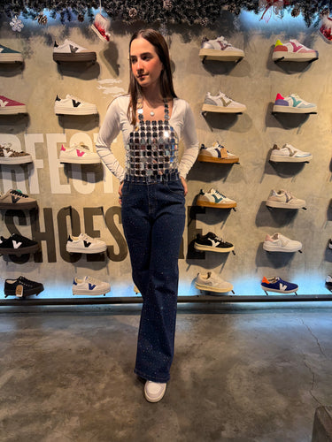 Jean wide leg brillos
