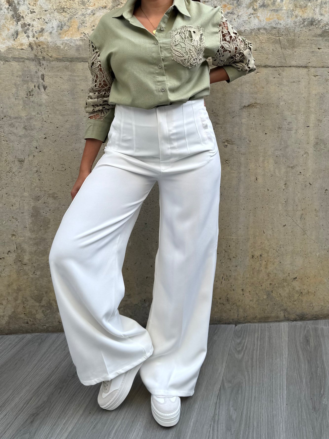 Pantalón palazzo pinzas blanco