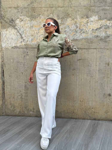 Pantalón palazzo pinzas blanco