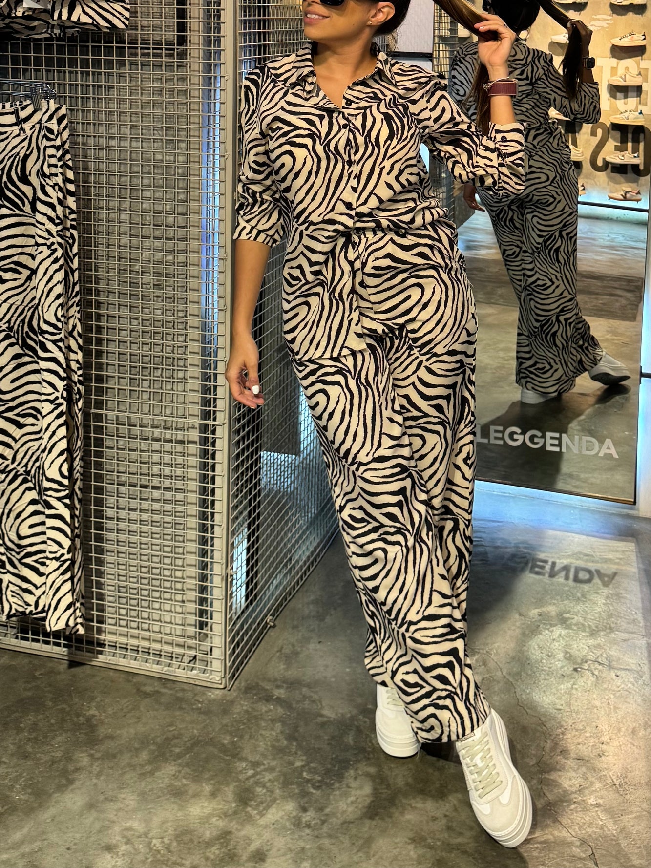 Set zebra nude manga larga y pantalón