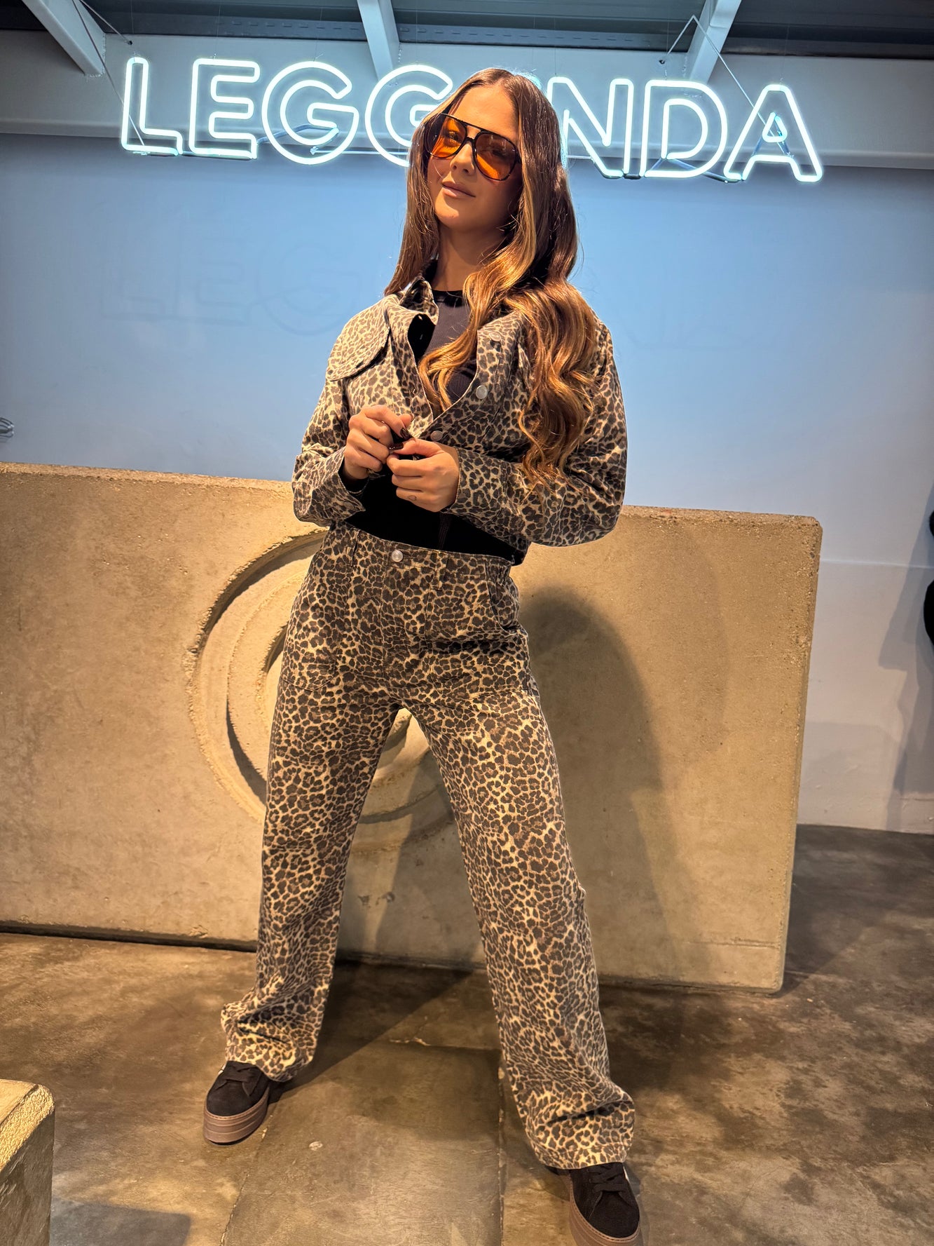 Jacket washed leopard print