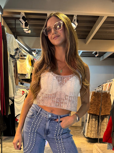 Crop Top transparente y brillo Nude