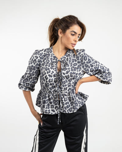 Top animal print de lazos manga larga