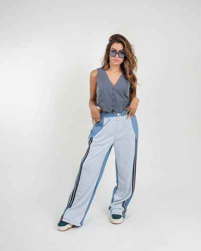 Track pants de jean con paneles gris