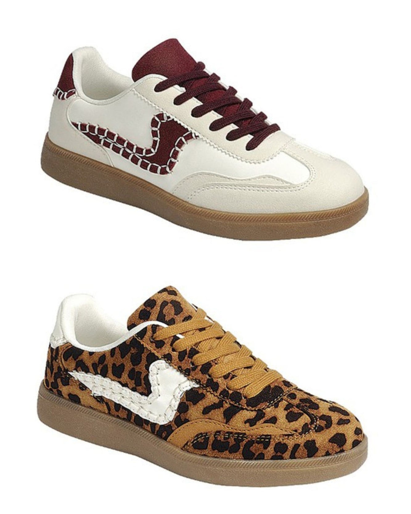 Sneakers con textura beige y vinotinto