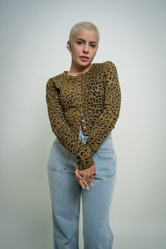 Top manga larga de leopardo